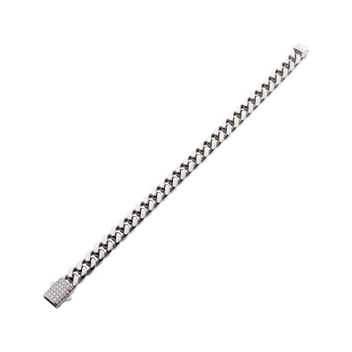 INOX Jewelry 10mm Steel Miami Cuban Chain Bracelet with CNC Precision Set Lab-grown Diamonds Double Tab Box Clasp