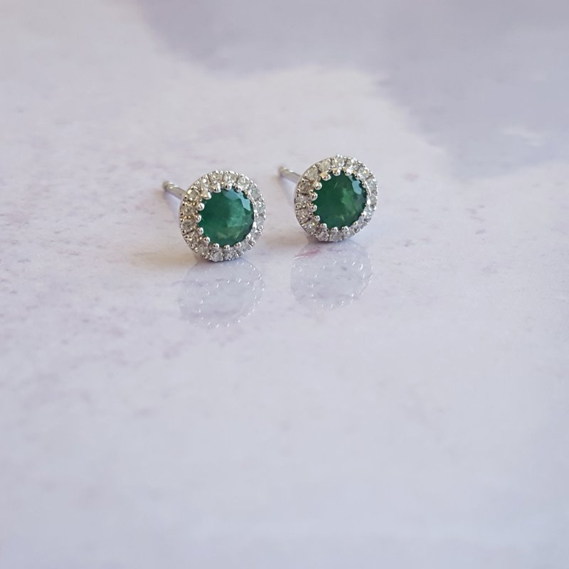 Sami Fine Jewelry White Gold Emerald Studs 161527
