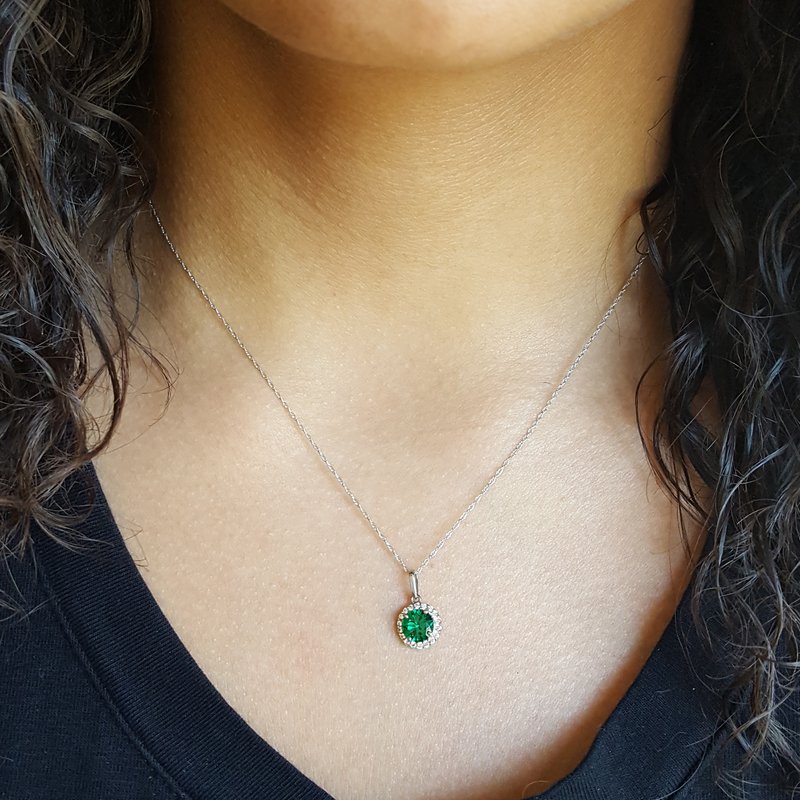 Sami Fine Jewelry Emerald Halo Birthstone Pendant