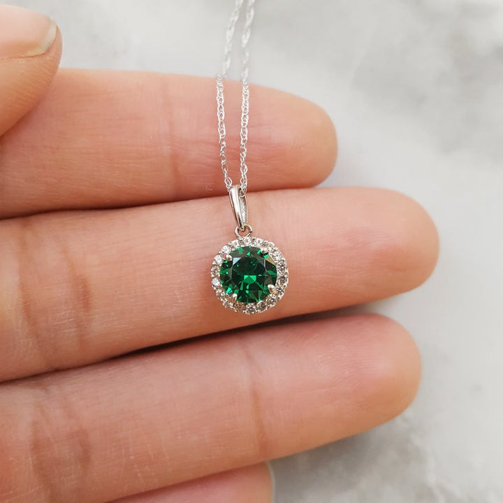 Sami Fine Jewelry Emerald Halo Birthstone Pendant