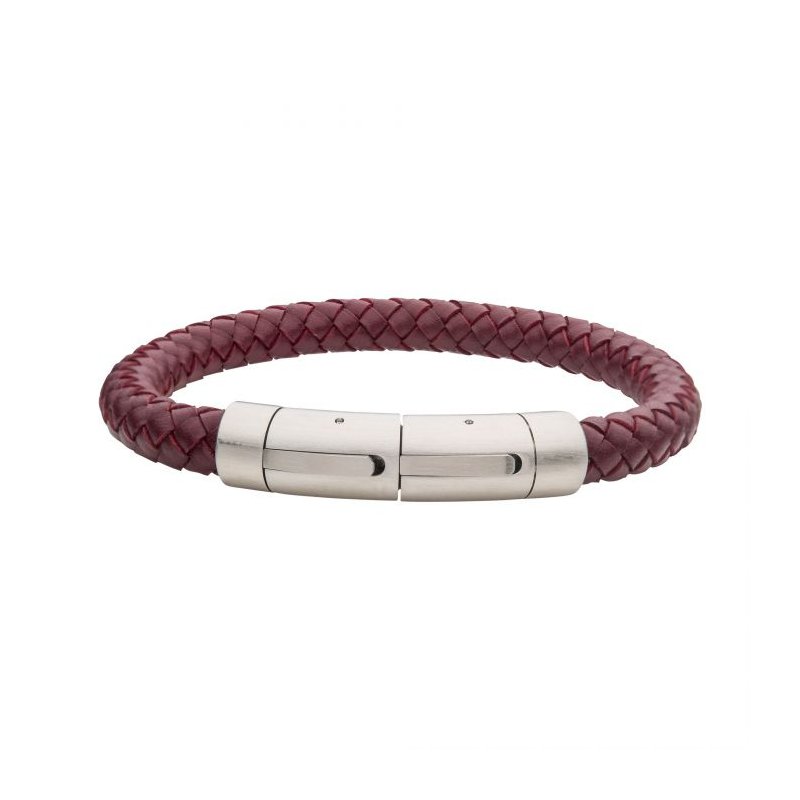 INOX Jewelry 8mm Burgundy Genuine Full Grain Cowhide Leather Bracelet