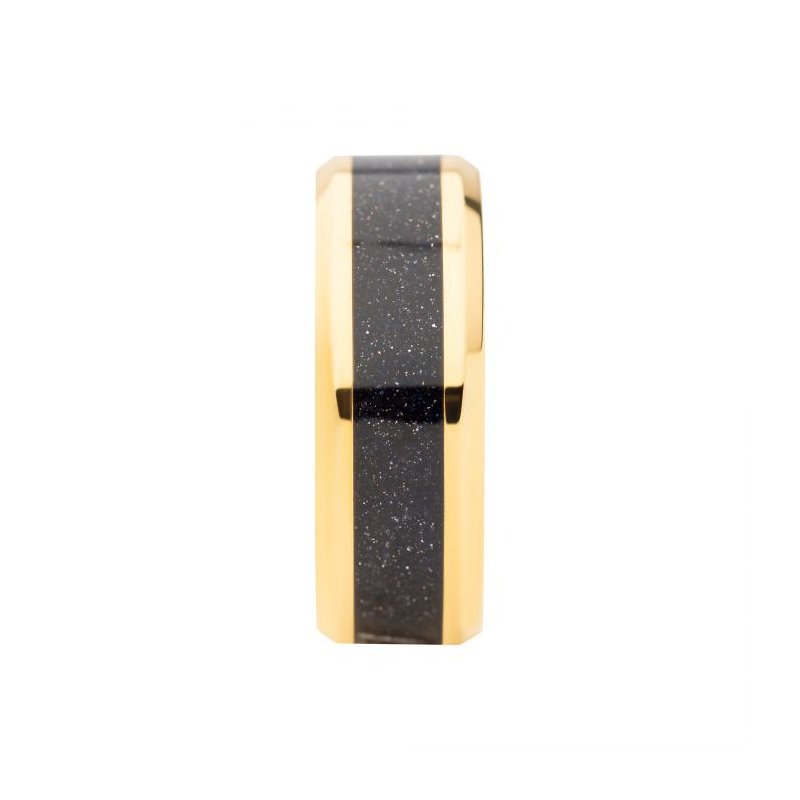 INOX Jewelry 18K Gold IP Genuine Blue Sandstone Inlay Ring