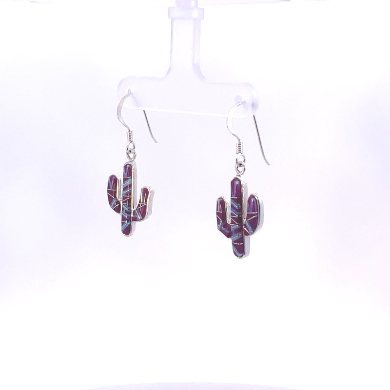Arizona Turquoise and Inlaid Jewelry Sugelite Saguaro Cactus Dangles