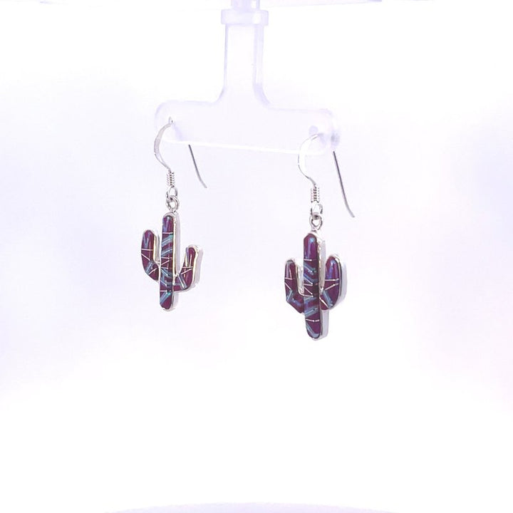 Arizona Turquoise and Inlaid Jewelry Sugelite Saguaro Cactus Dangles