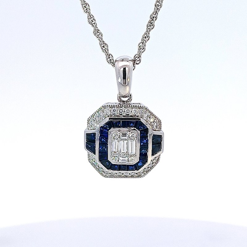 Allison Kaufman 14k White Gold Emerald Shaped Sapphire Pendant 131671