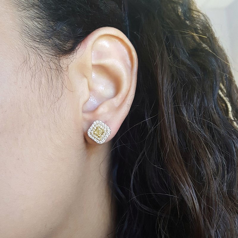 Sami Fine Jewelry Yellow And White Diamond Studs