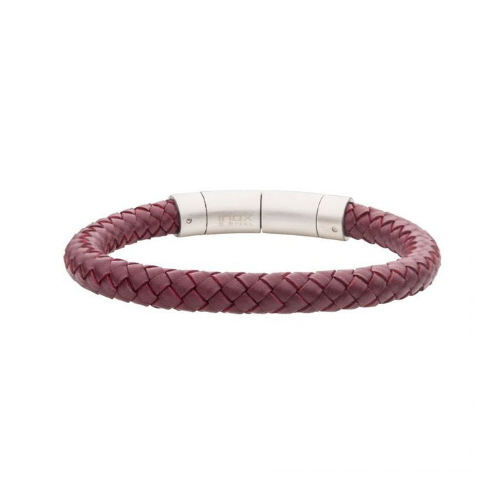 INOX Jewelry 8mm Burgundy Genuine Full Grain Cowhide Leather Bracelet