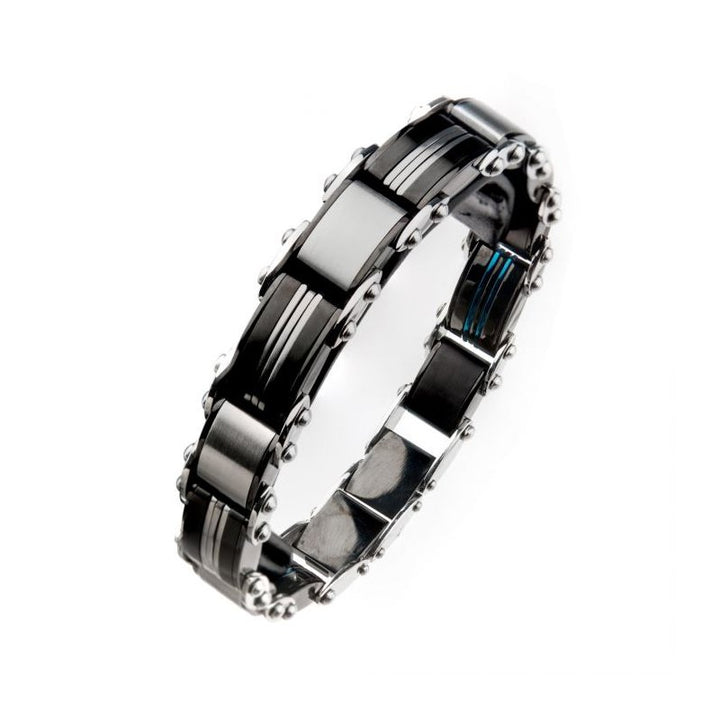 INOX Jewelry Double Sided Stainless Steel Blue IP & Black IP Reversible Bracelet