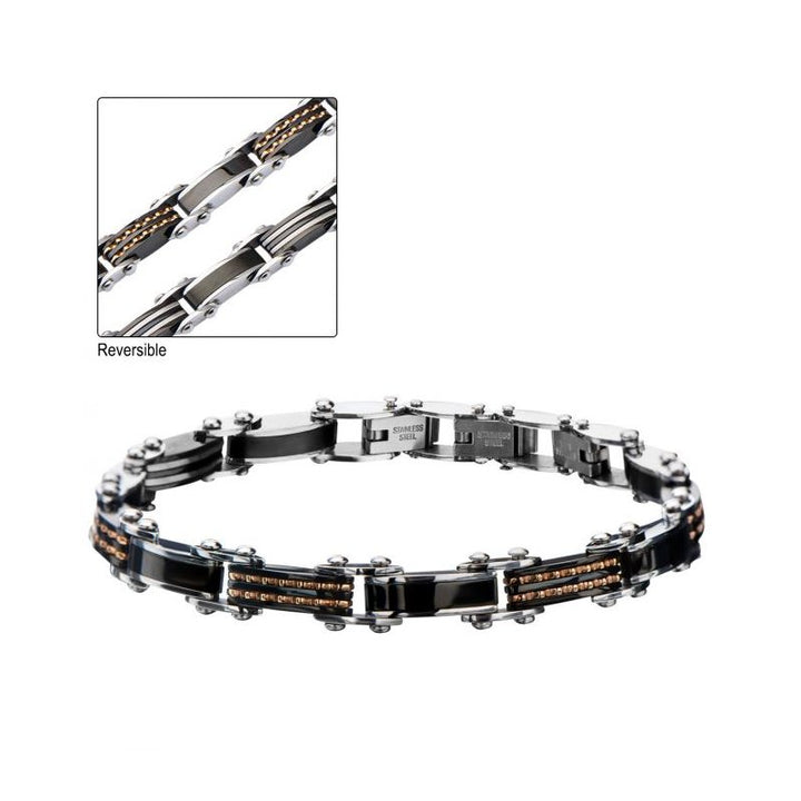 INOX Jewelry Double Sided Steel, Black & Rose Gold IP Bracelet BRDS5