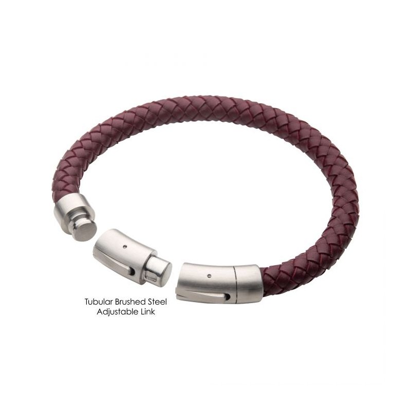 INOX Jewelry 8mm Burgundy Genuine Full Grain Cowhide Leather Bracelet