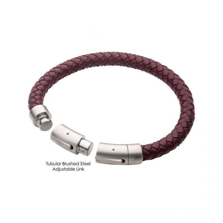 INOX Jewelry 8mm Burgundy Genuine Full Grain Cowhide Leather Bracelet