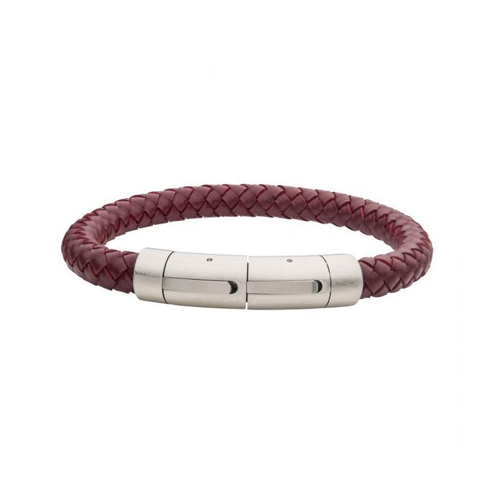 INOX Jewelry 8mm Burgundy Genuine Full Grain Cowhide Leather Bracelet