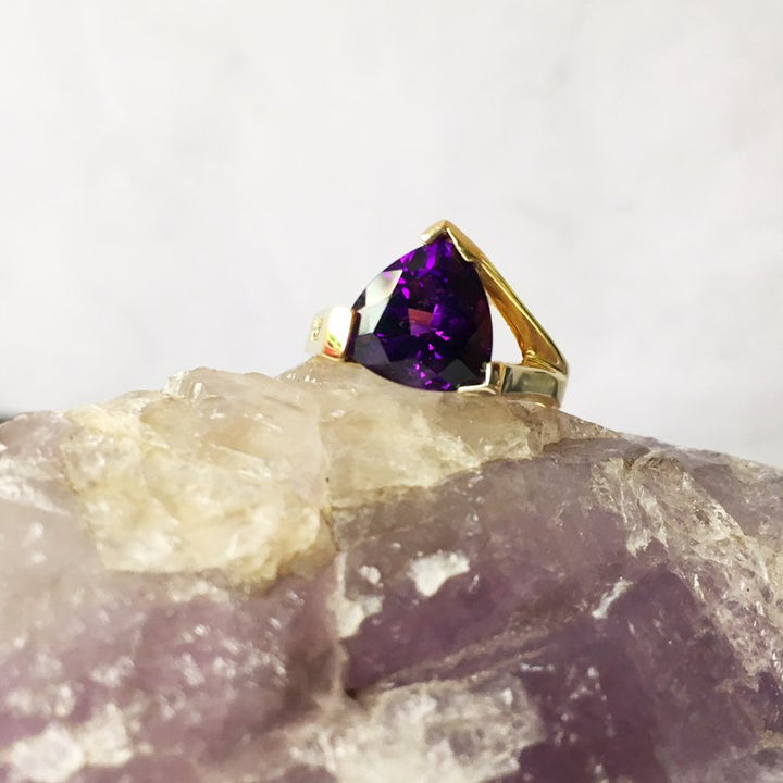 Amethyst Trillion Cut Asymmetrical Ring