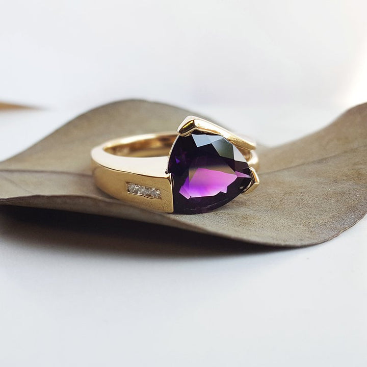 Amethyst Trillion Cut Asymmetrical Ring