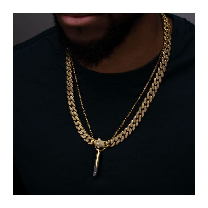 INOX Jewelry 18Kt Gold IP Stainless Steel Two Tone Black IP Lab-Grown Diamond Drop Pendant with Box Chain
