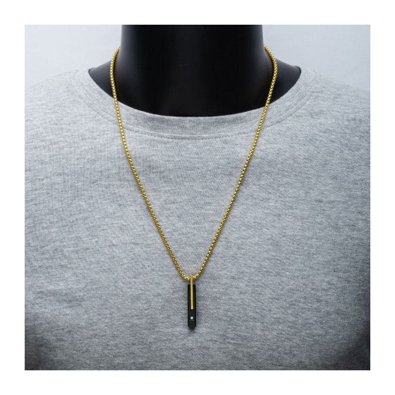 INOX Jewelry 18Kt Gold IP Stainless Steel Two Tone Black IP Lab-Grown Diamond Drop Pendant with Box Chain