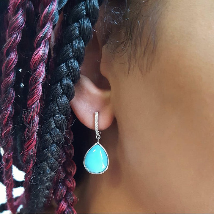 Arizona Turquoise and Inlaid Jewelry Smooth Turquoise and Diamond Dangles