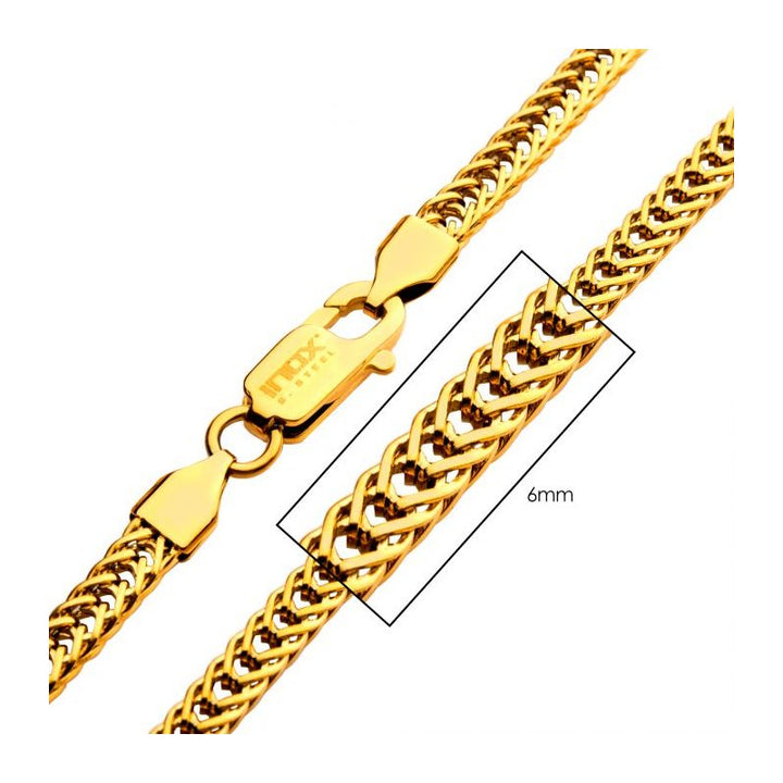 INOX Jewelry 6mm 18K Gold IP Foxtail Chain Necklace