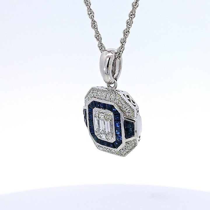 Allison Kaufman 14k White Gold Emerald Shaped Sapphire Pendant