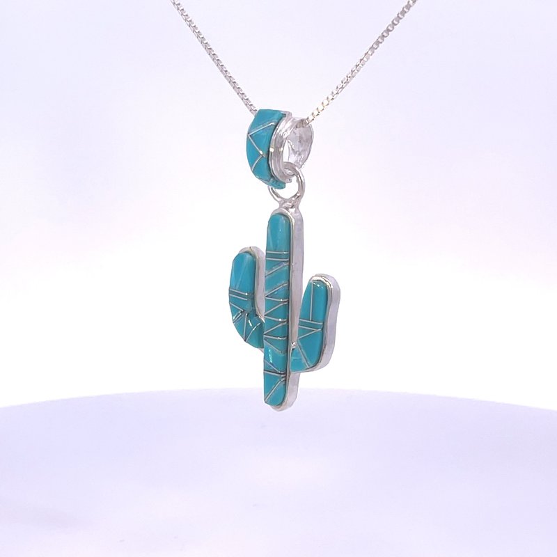 Sterling Silver Turquoise Saguaro Cactus Necklace