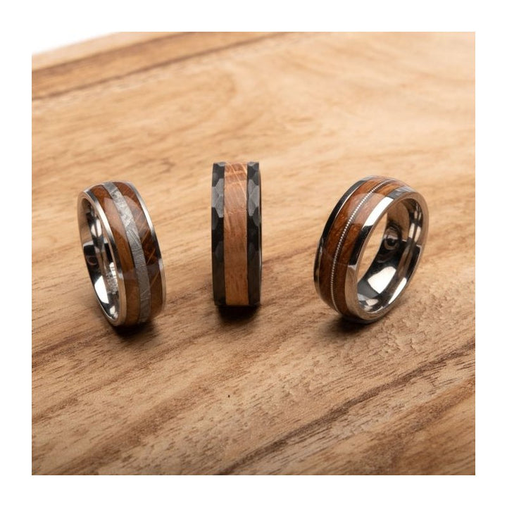 INOX Jewelry 8mm Clear Resin & Whiskey Barrel Wood Inlay Titanium Comfort Fit Ring