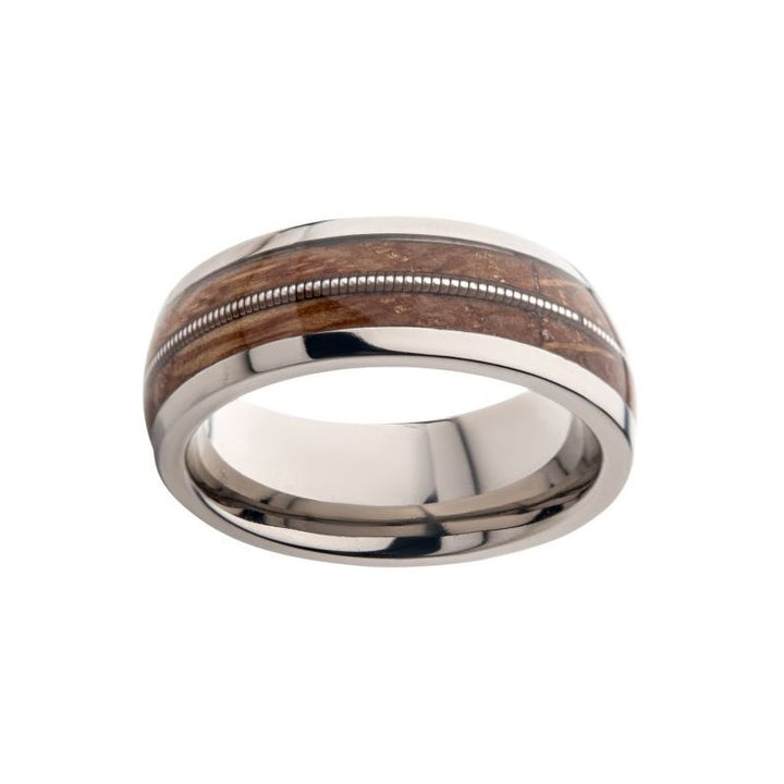 INOX Jewelry 8mm Clear Resin & Whiskey Barrel Wood Inlay Titanium Comfort Fit Ring