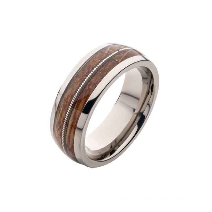 INOX Jewelry 8mm Clear Resin & Whiskey Barrel Wood Inlay Titanium Comfort Fit Ring