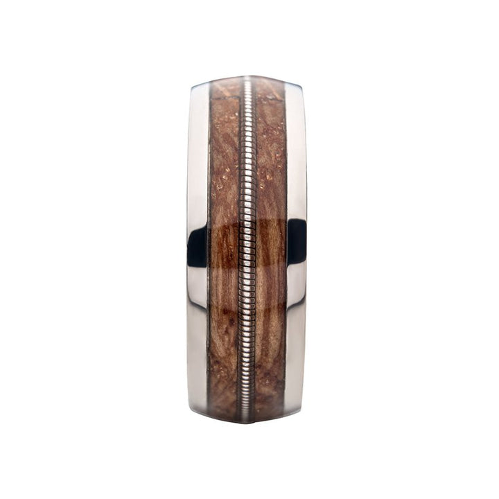 INOX Jewelry 8mm Clear Resin & Whiskey Barrel Wood Inlay Titanium Comfort Fit Ring