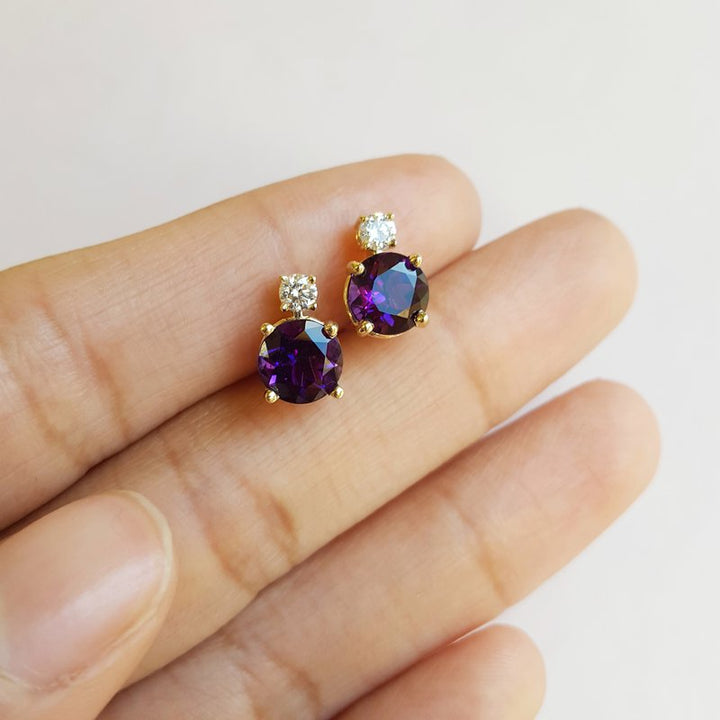 Amethyst and Diamond Accent Studs