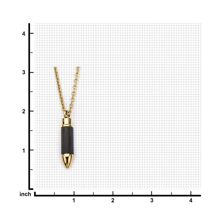 INOX Jewelry Stainless Steel Gold IP & Carbon Graphite Bullet Pendant with 22 Chain