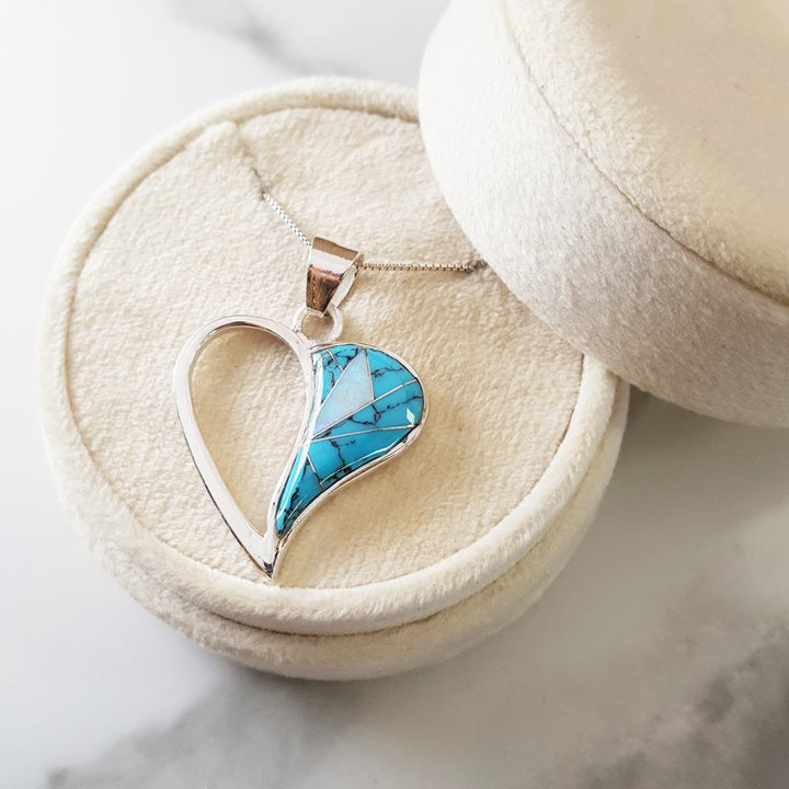  Arizona Turquoise and Inlaid Jewelry Heart Pendant 2411181 - Sami Fine Jewelry