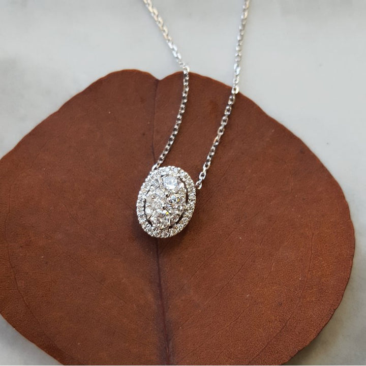 Gems One Diamond Starburst Eternity Oval Cluster Pendant Necklace In 14k White Gold (1/3 Ctw) NK10078-4WC