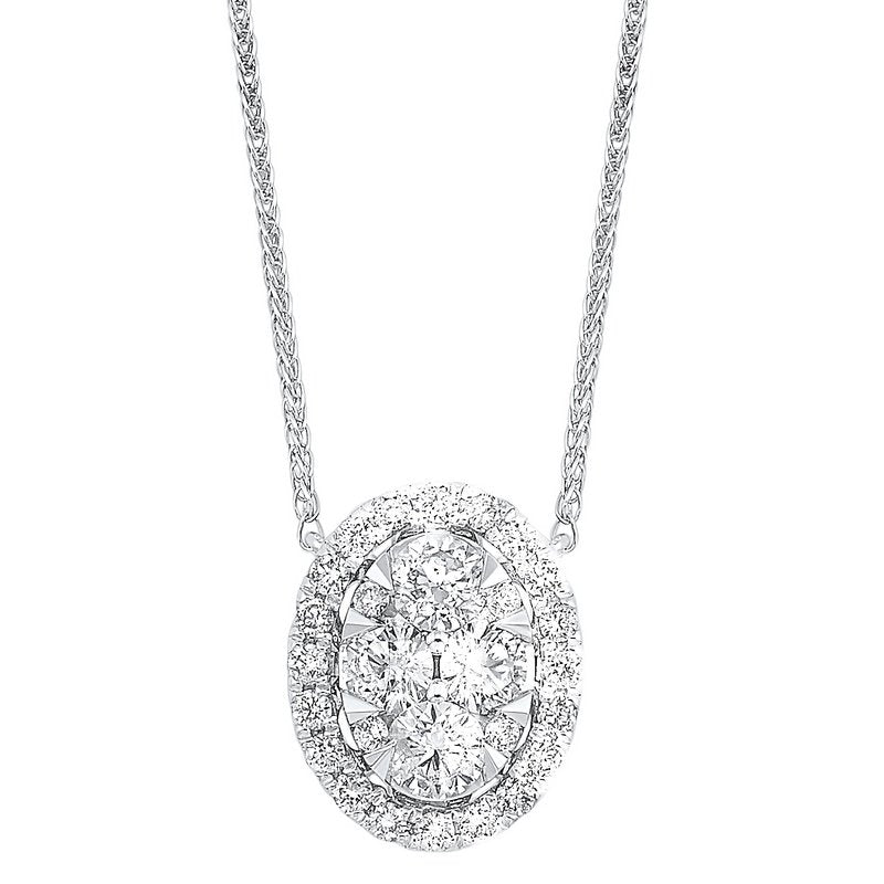 Gems One Diamond Starburst Eternity Oval Cluster Pendant Necklace In 14k White Gold (1/3 Ctw)