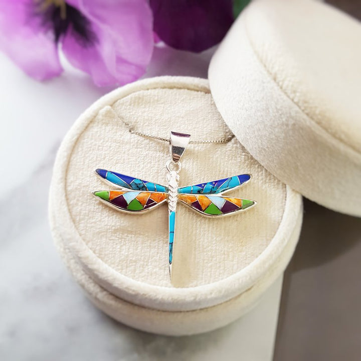 Arizona Turquoise and Inlaid Jewelry Mini Dragonfly Pendant 2411625