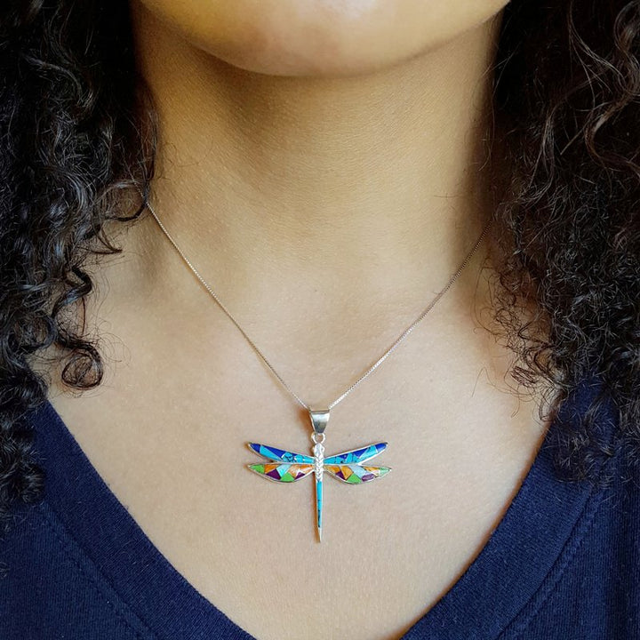 Arizona Turquoise and Inlaid Jewelry Mini Dragonfly Pendant