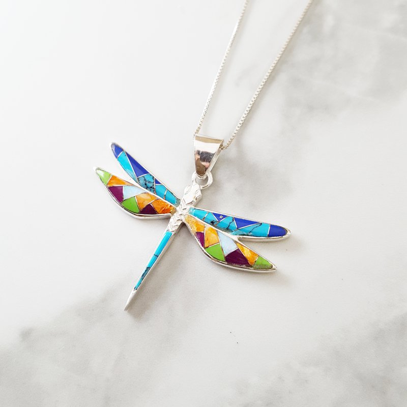 Arizona Turquoise and Inlaid Jewelry Mini Dragonfly Pendant