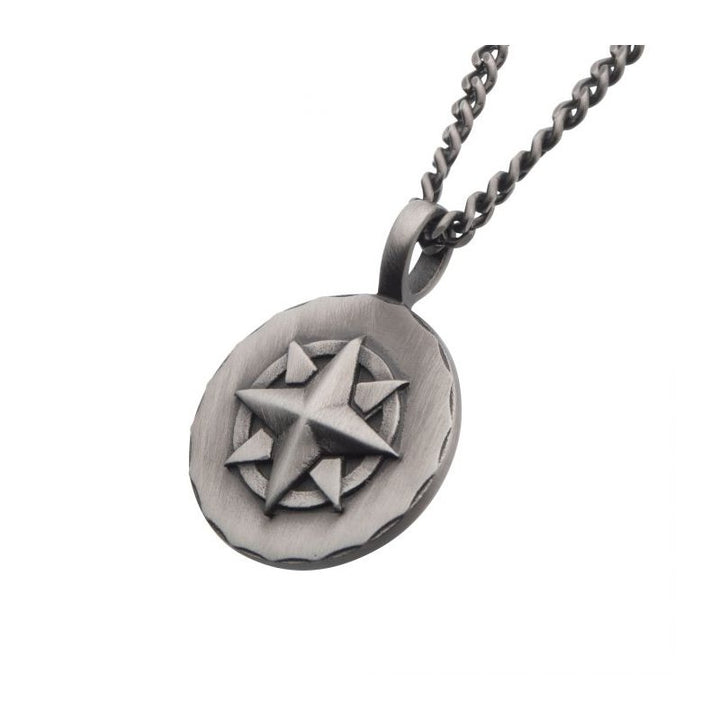 INOX Jewelry Gun Metal IP Compass Medallion Pendant with Chain