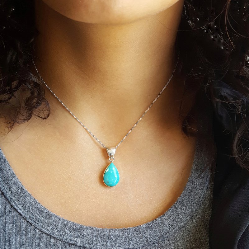 Arizona Turquoise and Inlaid Jewelry Teardrop Inlaid Turquoise Pendant