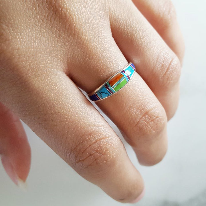 Arizona Turquoise and Inlaid Jewelry Multicolored Tapered Ring 2411286