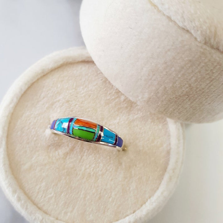 Arizona Turquoise and Inlaid Jewelry Multicolored Tapered Ring