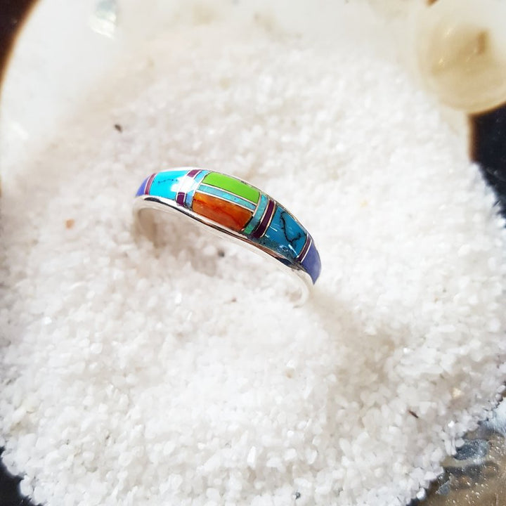 Arizona Turquoise and Inlaid Jewelry Multicolored Tapered Ring