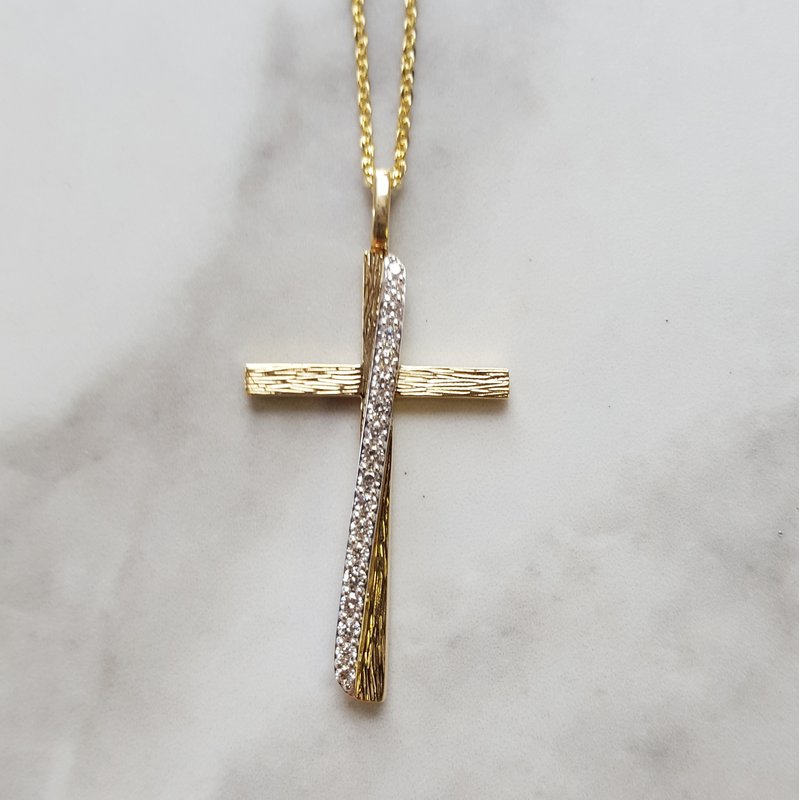 Sami Fine Jewelry Textured and Slanted Diamond Cross 121639