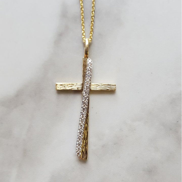 Sami Fine Jewelry Textured and Slanted Diamond Cross 121639