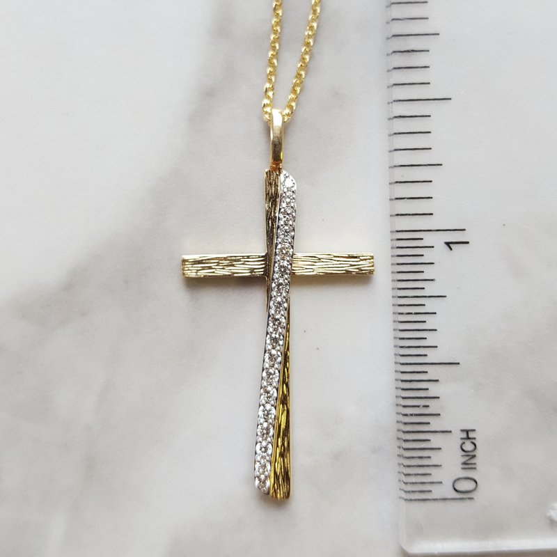 Sami Fine Jewelry Textured and Slanted Diamond Cross