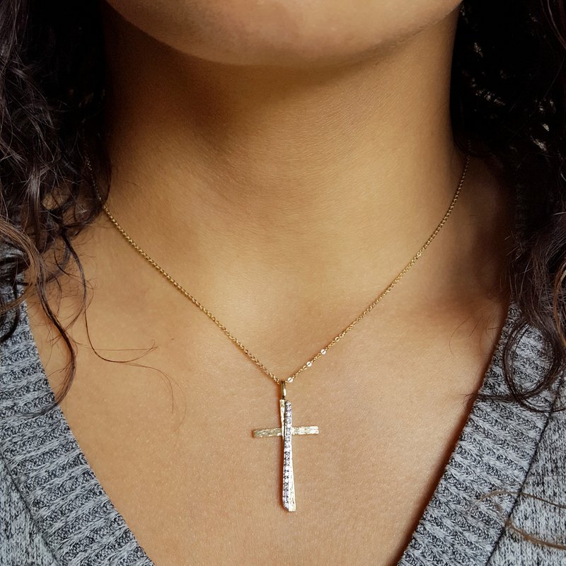 Sami Fine Jewelry Textured and Slanted Diamond Cross