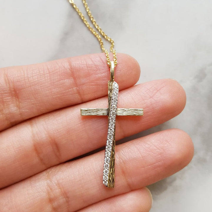 Sami Fine Jewelry Textured and Slanted Diamond Cross