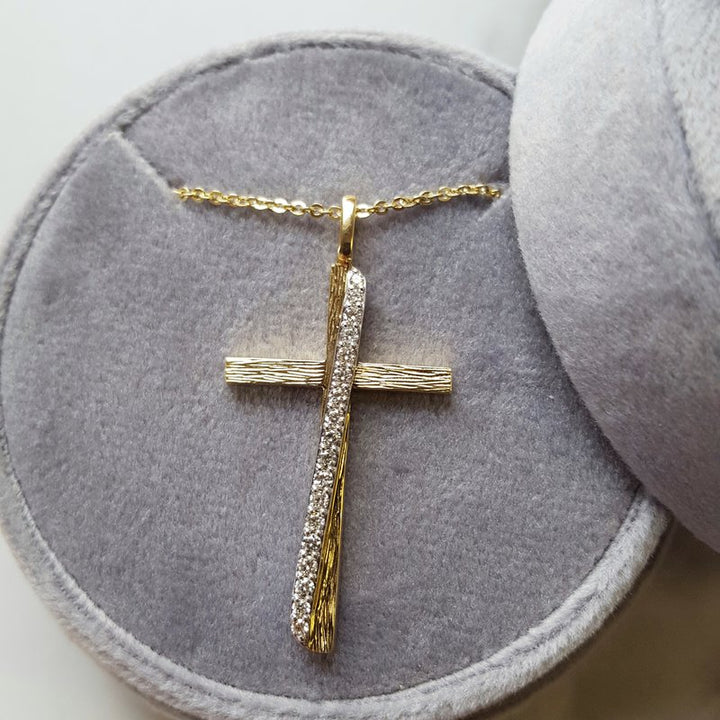 Sami Fine Jewelry Textured and Slanted Diamond Cross