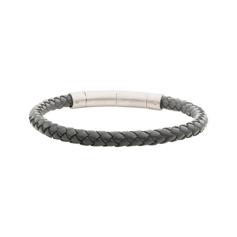 INOX Jewelry 6mm Grey Genuine Full Grain Cowhide Leather Bracelet BRLB9016GRY