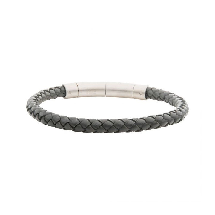 INOX Jewelry 6mm Grey Genuine Full Grain Cowhide Leather Bracelet BRLB9016GRY