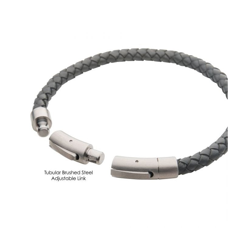 INOX Jewelry 6mm Grey Genuine Full Grain Cowhide Leather Bracelet